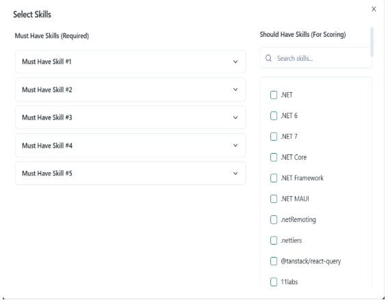 Selector de habilidades con opciones